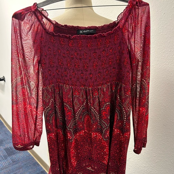 INC International Concepts Red Smocked Off the Shoulder Sundress - Picture 1 of 3